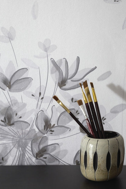  Fototapete Blumen Floral Grau Weiss Beige 32750