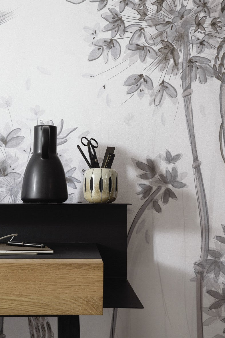  Fototapete Blumen Floral Grau Weiss Beige 32750