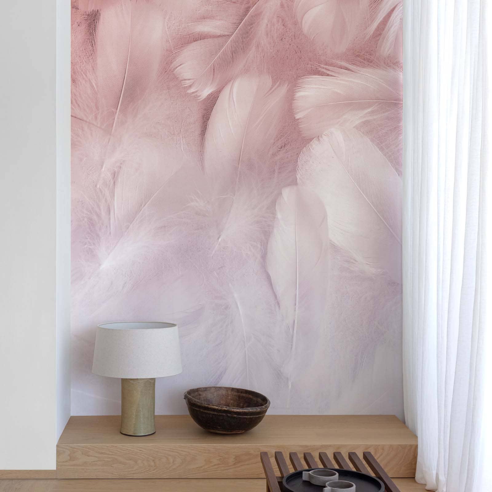  Digitaldruck Motiv Federn Rosa Weiß Grau ML1001