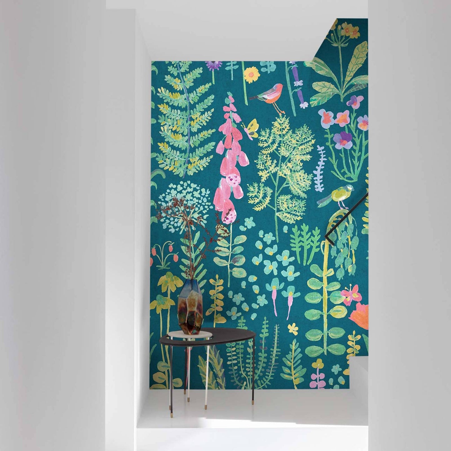  Digitaldruck Blumen Gräser Blau Grün Rosa ML1902
