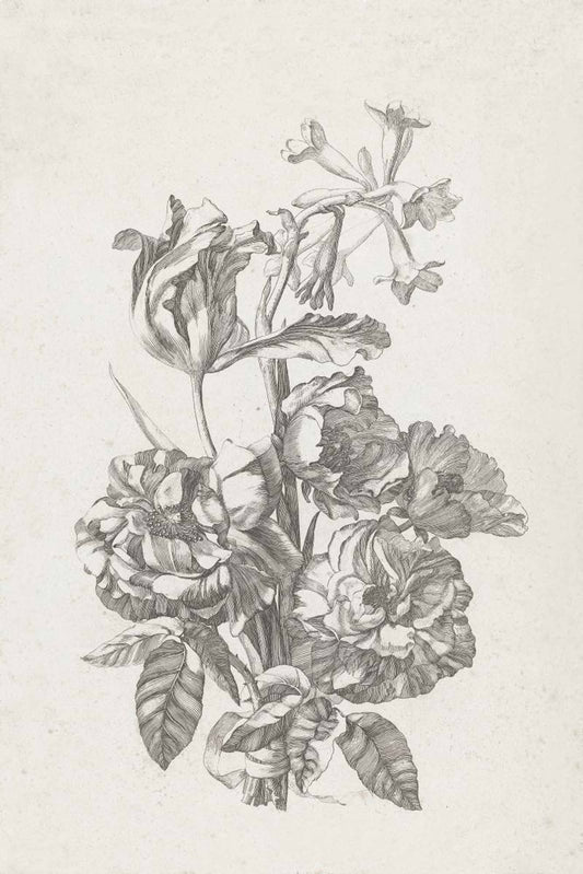  Fototapete Gravur Blumenstrauß Hellgrau Blush 158887