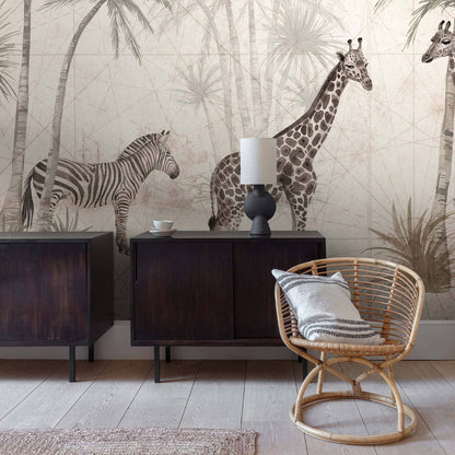  Digitaldruck Exotisch Tiere Beige Grau Creme ML1501