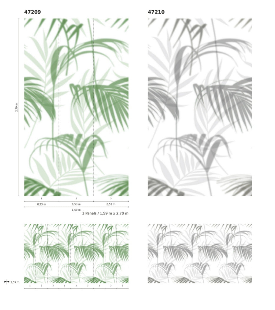  Fototapete Vlies Blätter Palmen Floral Grün Weiß 47209