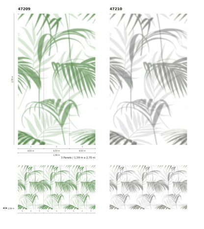  Fototapete Vlies Blätter Palmen Floral Grün Weiß 47209
