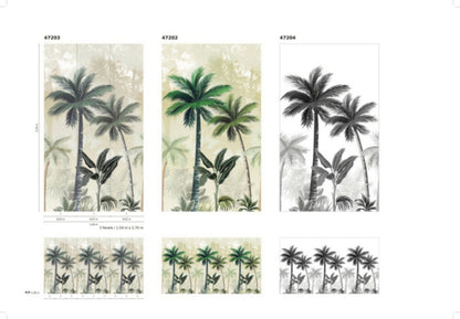  Fototapete Vlies Palmen Floral Pflanzen Grau-grün 47203