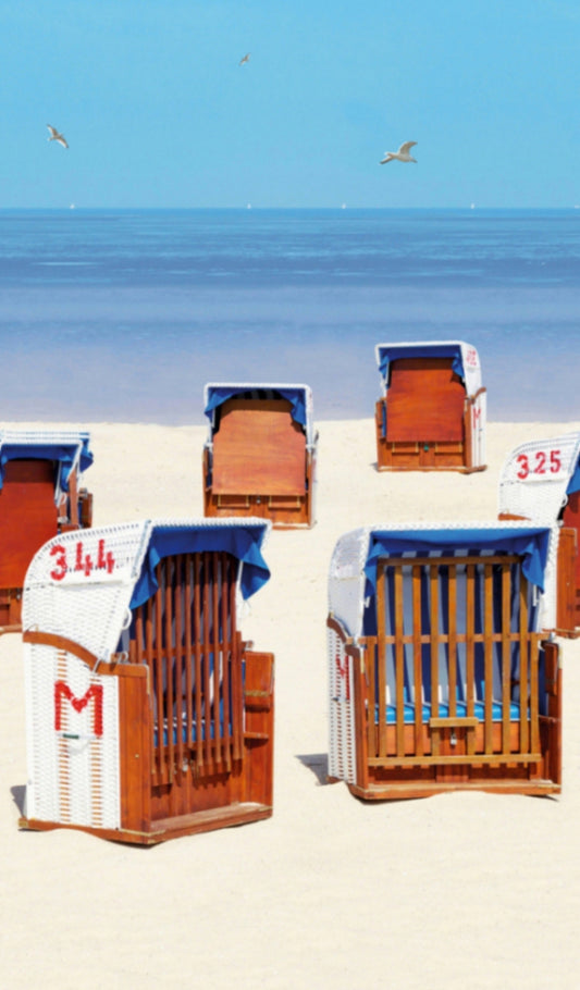  Fototapete Vlies Strand-Körbe See Blau Braun Beige 47218