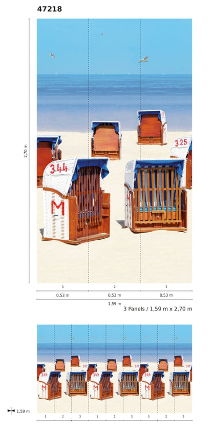  Fototapete Vlies Strand-Körbe See Blau Braun Beige 47218