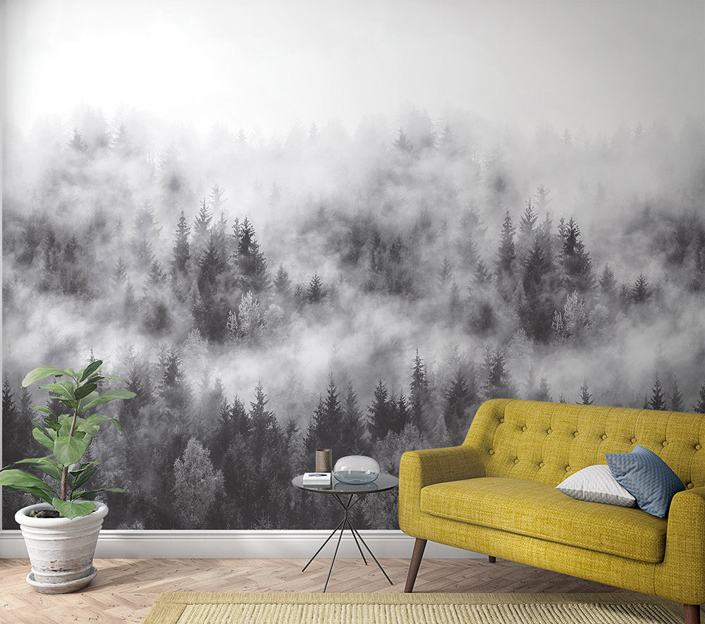  Fototapete Vlies Wald Nebel Bäume Grau Weiß 47268