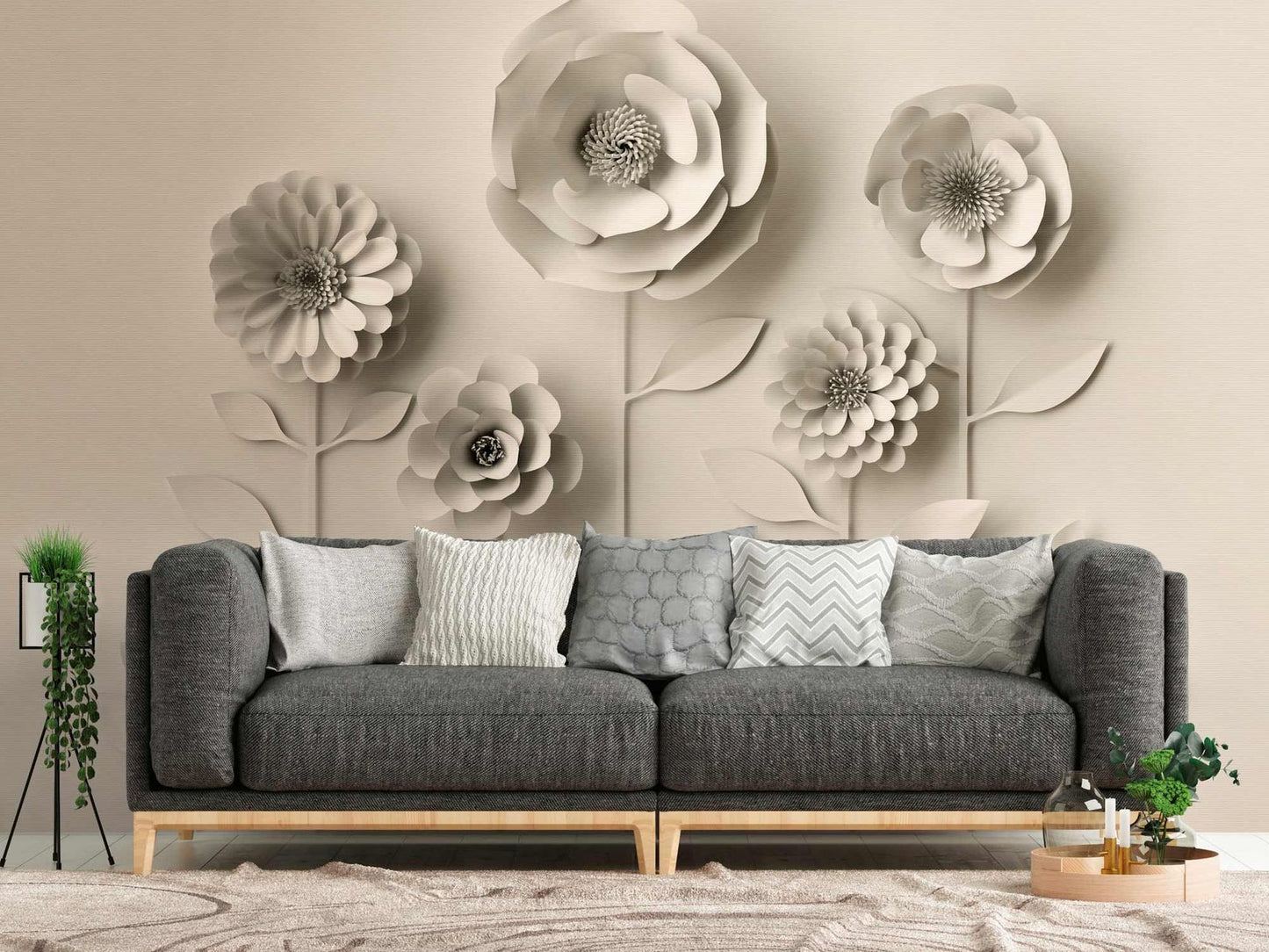 A.S. Creation Fototapeten 3D Floral Blumen Grau Vlies 38293-1