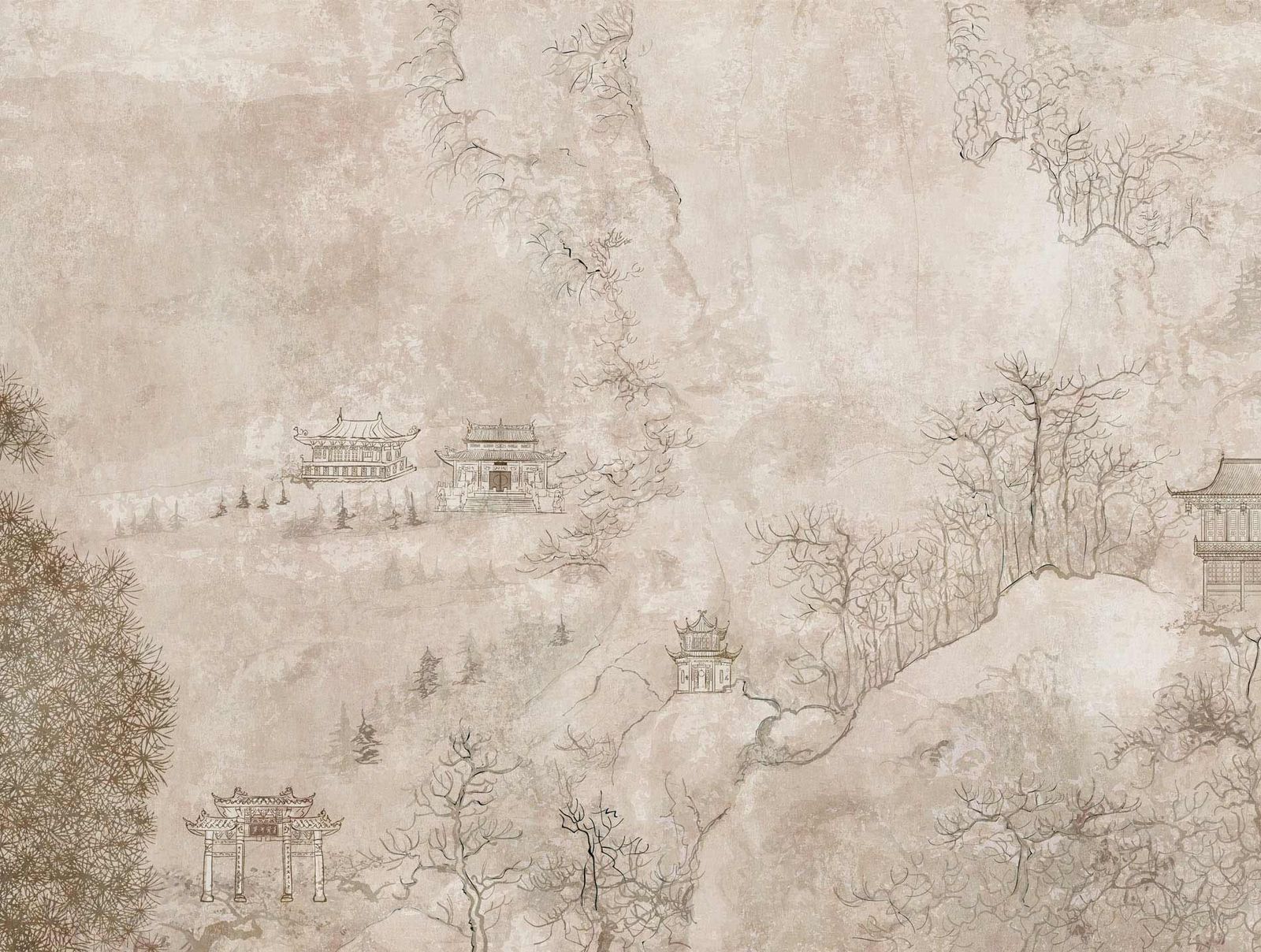 A.S. Creation Fototapeten Asien Landschaft Häuser Beige Braun 38247-1