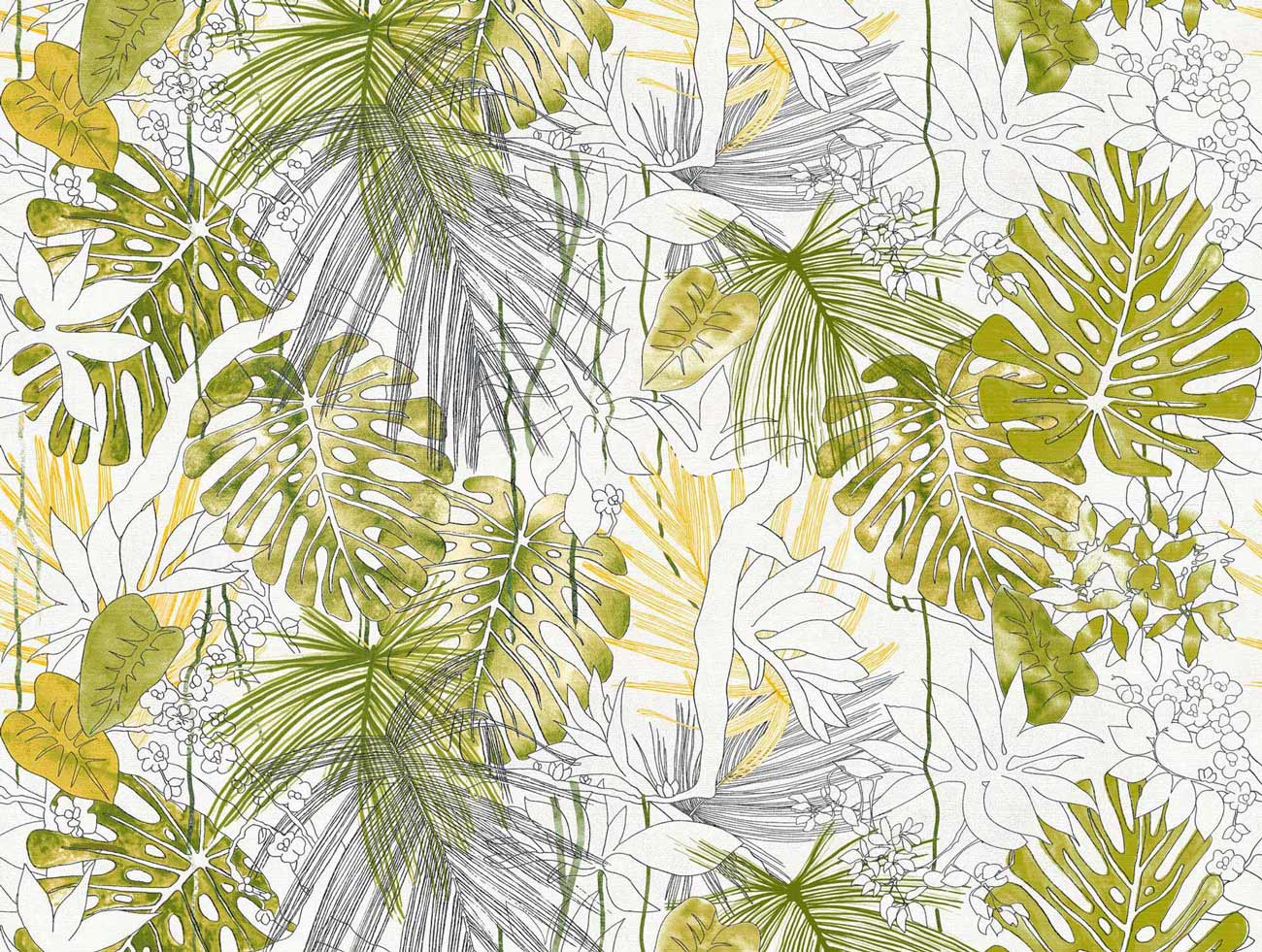 A.S. Creation Fototapeten Blätter Dschungel Floral Weiß Grün 38232-1