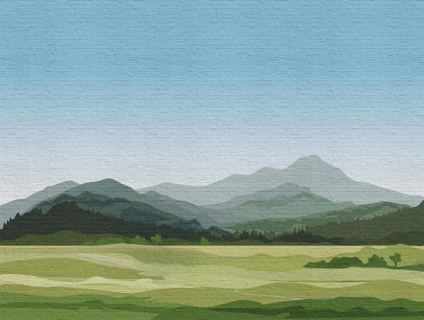 A.S. Creation Fototapeten Steinmauer Landschaft Grün Blau 38298-1