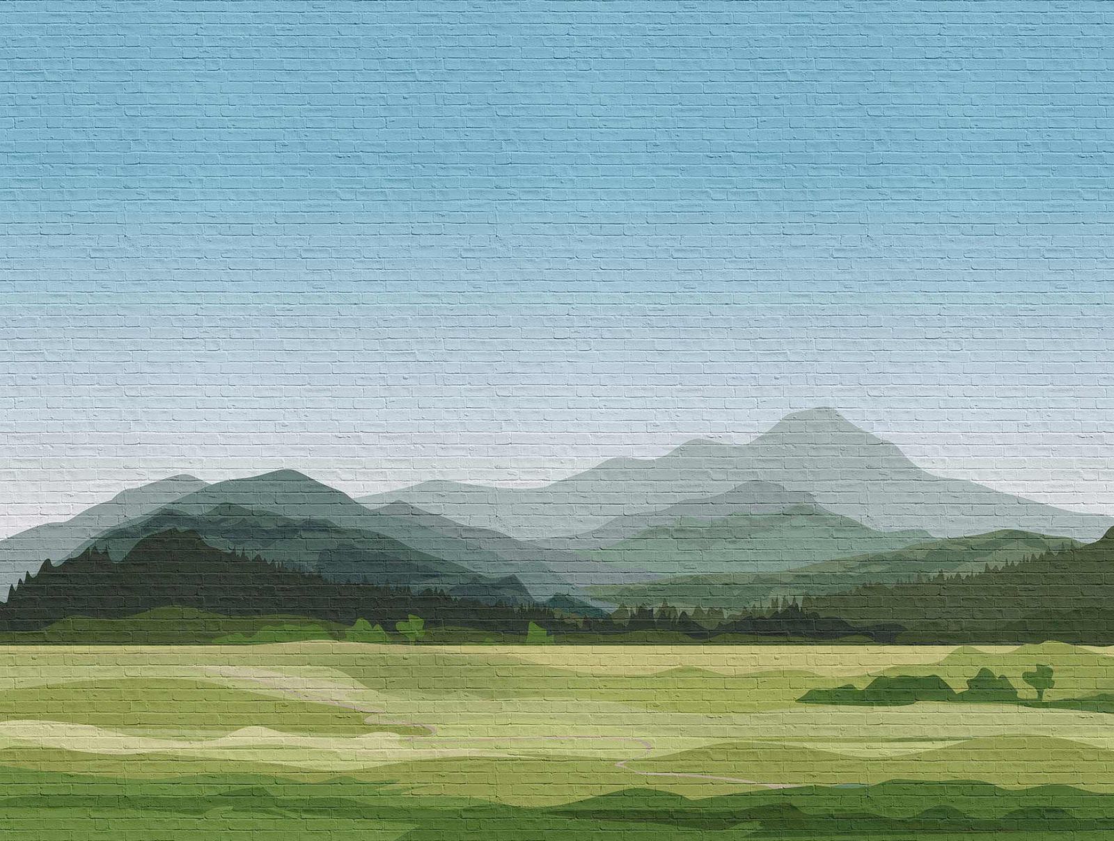 A.S. Creation Fototapeten Steinmauer Landschaft Grün Blau 38298-1