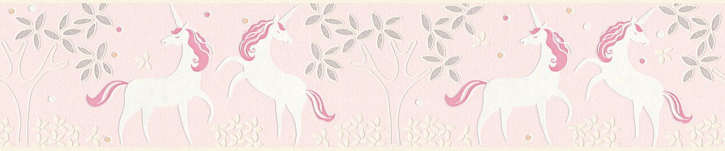 A.S. Creation Kinderborte Einhorn Floral Rosa Weiß Glitzer 36990-3