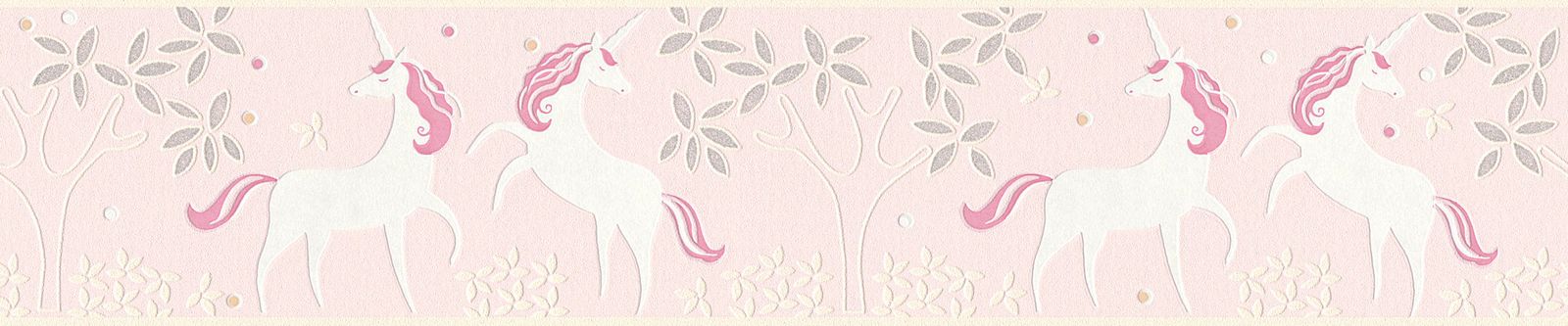 A.S. Creation Kinderborte Einhorn Floral Rosa Weiß Glitzer 36990-3