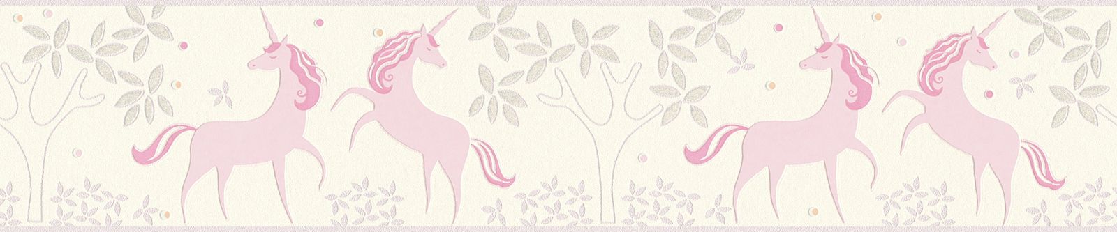 A.S. Creation Kinderborte Einhorn Floral Weiß Rosa Glitzer 36990-1