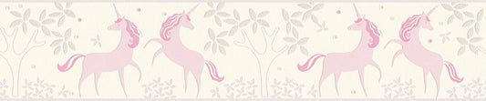 A.S. Creation Kinderborte Einhorn Floral Weiß Rosa Glitzer 36990-1