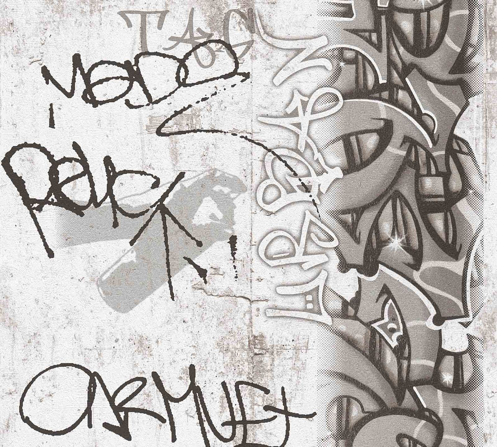 A.S. Creation Kindertapete Beton Graffiti Grau Weiß 36986-3