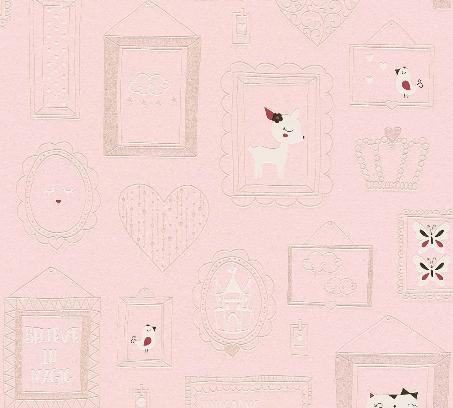 A.S. Creation Kindertapete Einhorn Herz Rosa Weiß Glitzer 36991-2