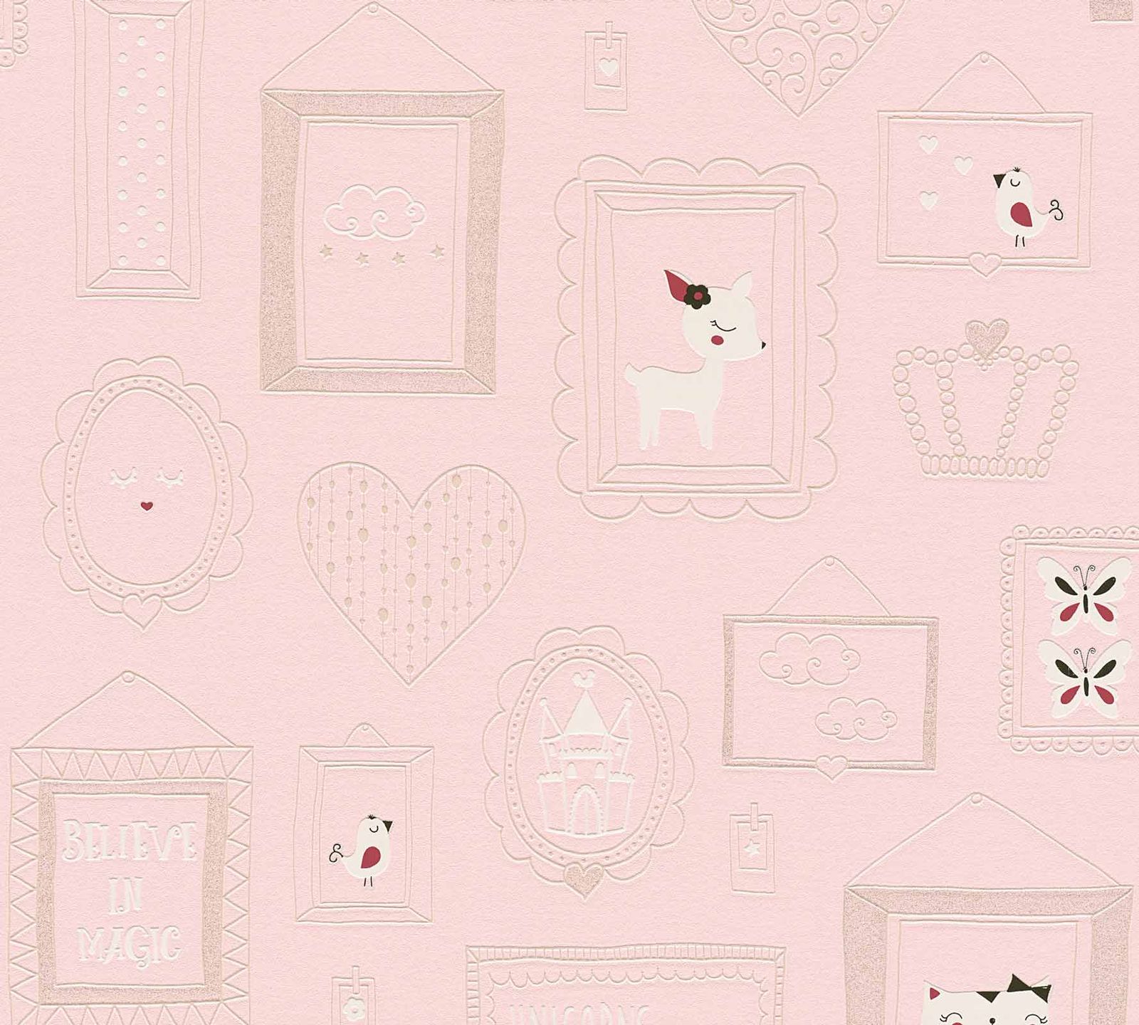 A.S. Creation Kindertapete Einhorn Herz Rosa Weiß Glitzer 36991-2