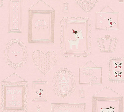 A.S. Creation Kindertapete Einhorn Herz Rosa Weiß Glitzer 36991-2