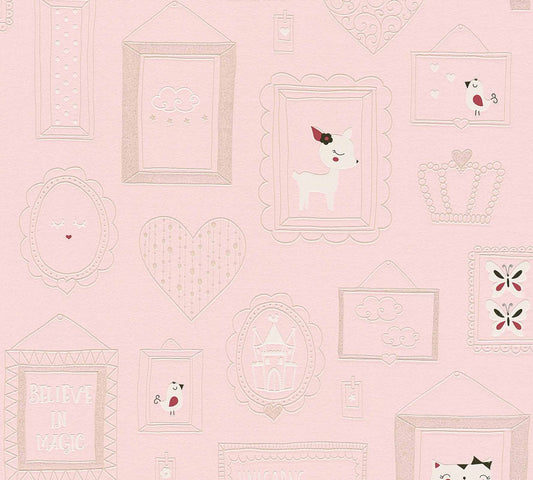 A.S. Creation Kindertapete Einhorn Herz Rosa Weiß Glitzer 36991-2