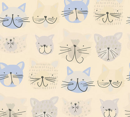 A.S. Creation Kindertapete Kätzchen Comic Beige Blau 36754-1