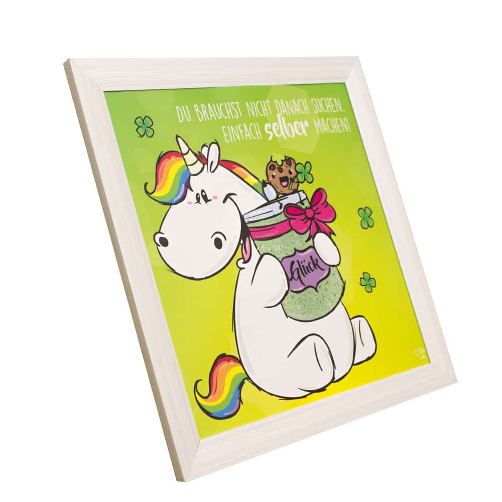 Pummeleinhorn Wandbild Einhorn Bild Glitzer Glück | 50x50cm