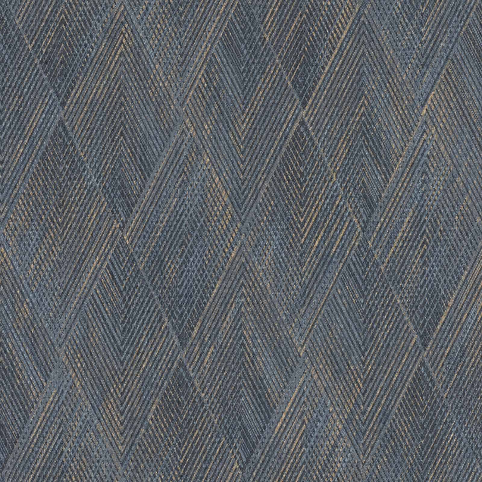  Vliestapete Rasch Blau Gold Rauten Linien 844146