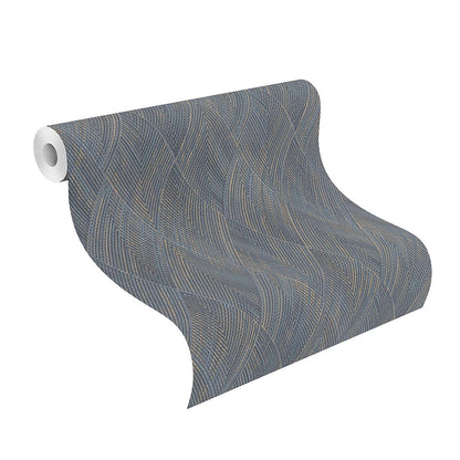  Vliestapete Rasch Blau Gold Rauten Linien 844146
