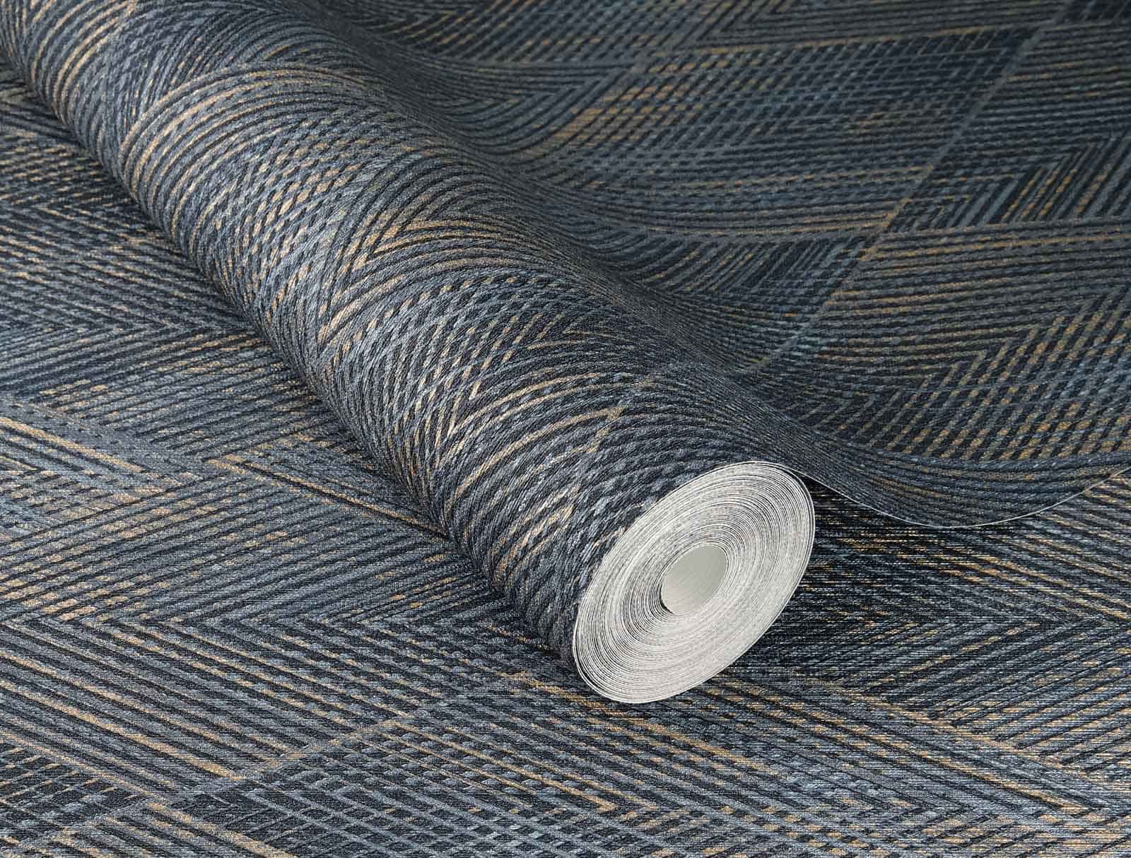 Vliestapete Rasch Blau Gold Rauten Linien 844146