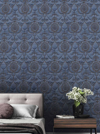  Satintapete Barock Blau Gold Glanz Rasch Trianon 532159