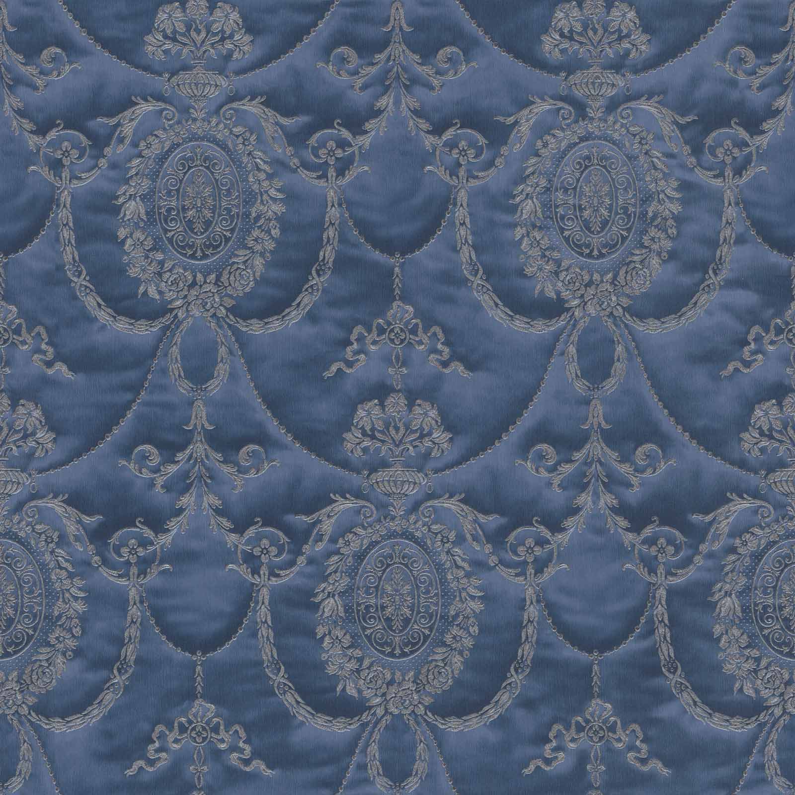  Satintapete Barock Blau Gold Glanz Rasch Trianon 532159