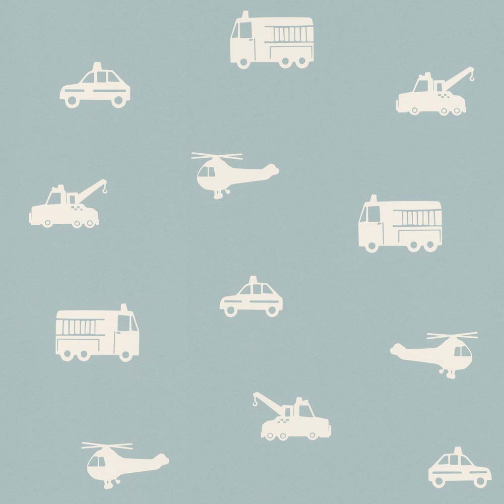  Vliestapete Kinder Autos Hubschrauber Blau Weiss 028864
