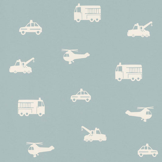  Vliestapete Kinder Autos Hubschrauber Blau Weiss 028864