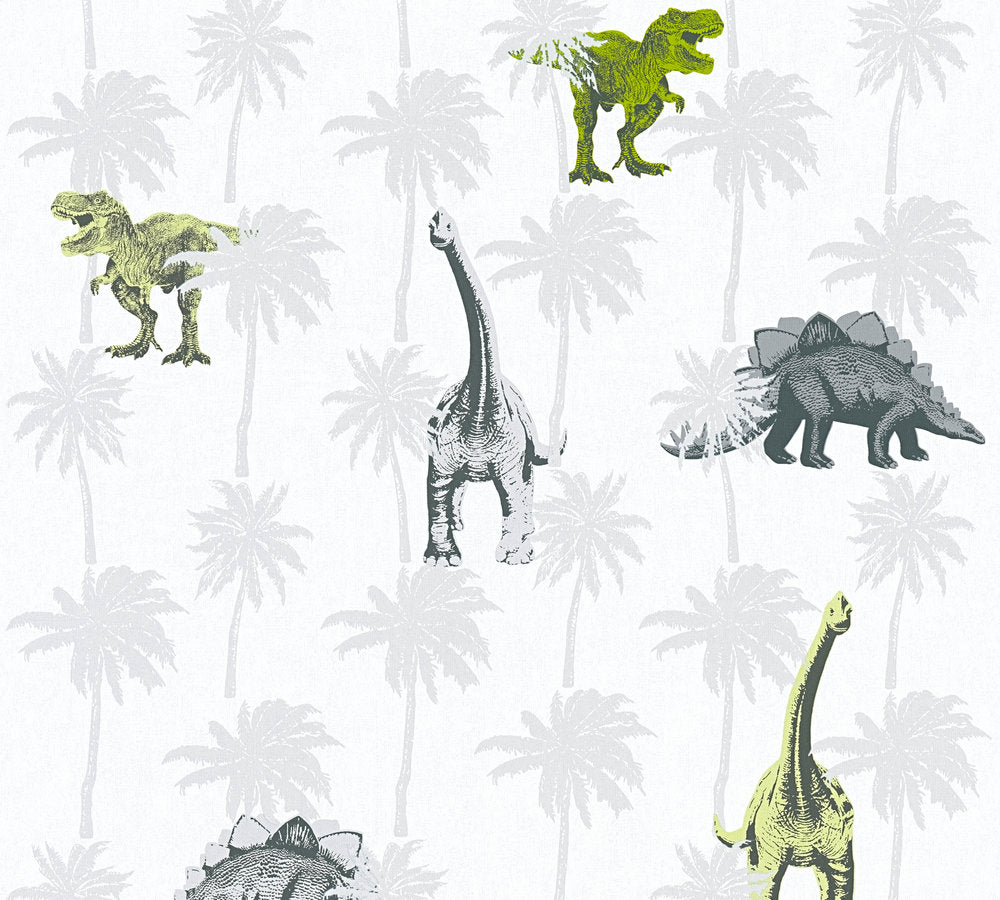 A.S. Creation Tapete Kinder Dinosaurier Tiere Weiss Grün 35835-2