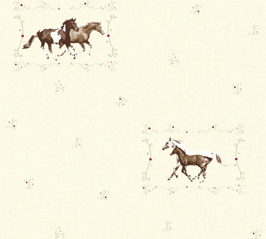 A.S. Creation Tapete Kinder Pferde Ponys Creme Braun Metallic 35837-2
