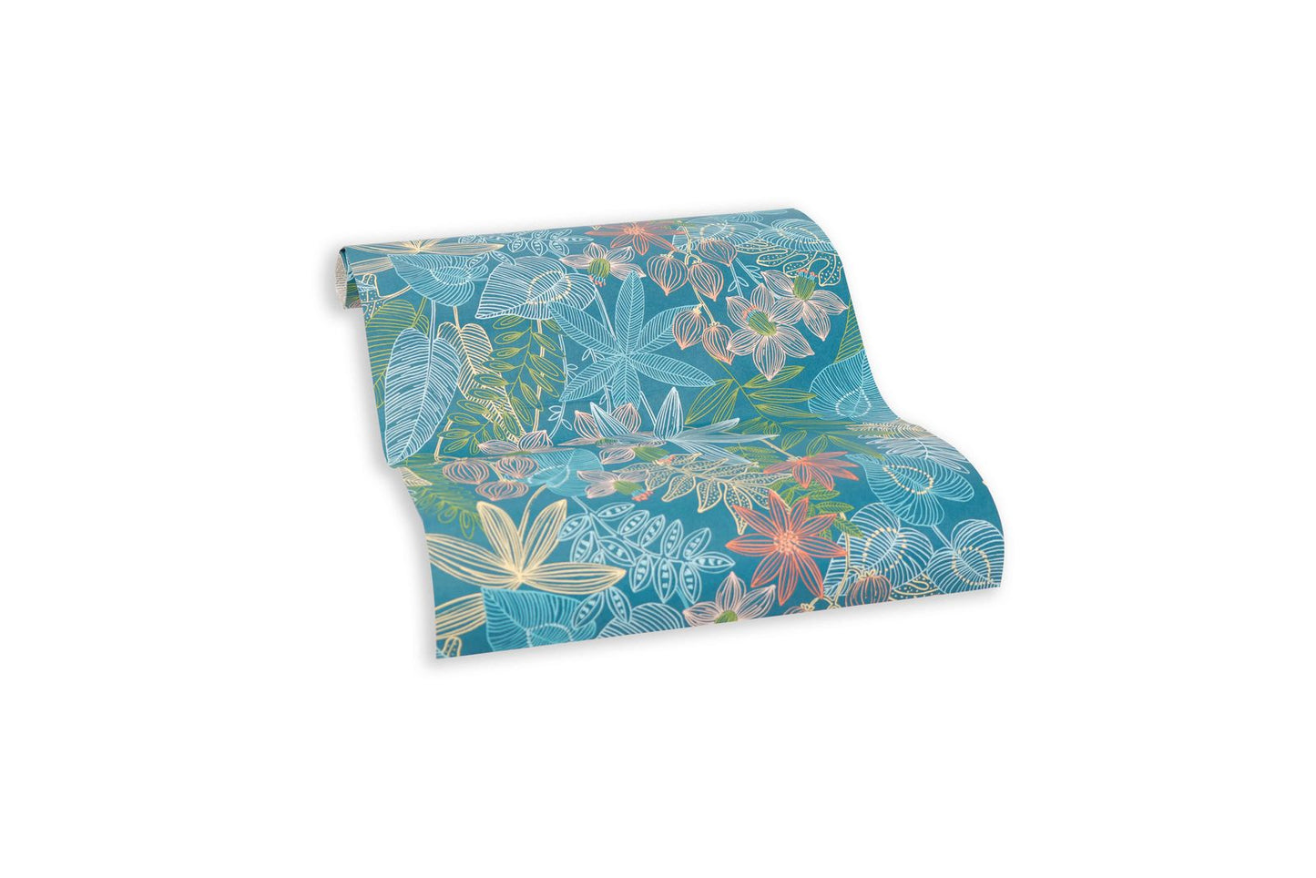  Tapete Selbstklebend Blau Bunt Floral Blätter 368291