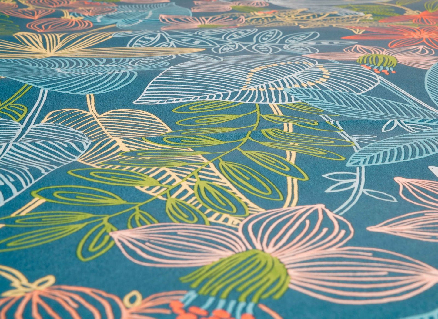  Tapete Selbstklebend Blau Bunt Floral Blätter 368291