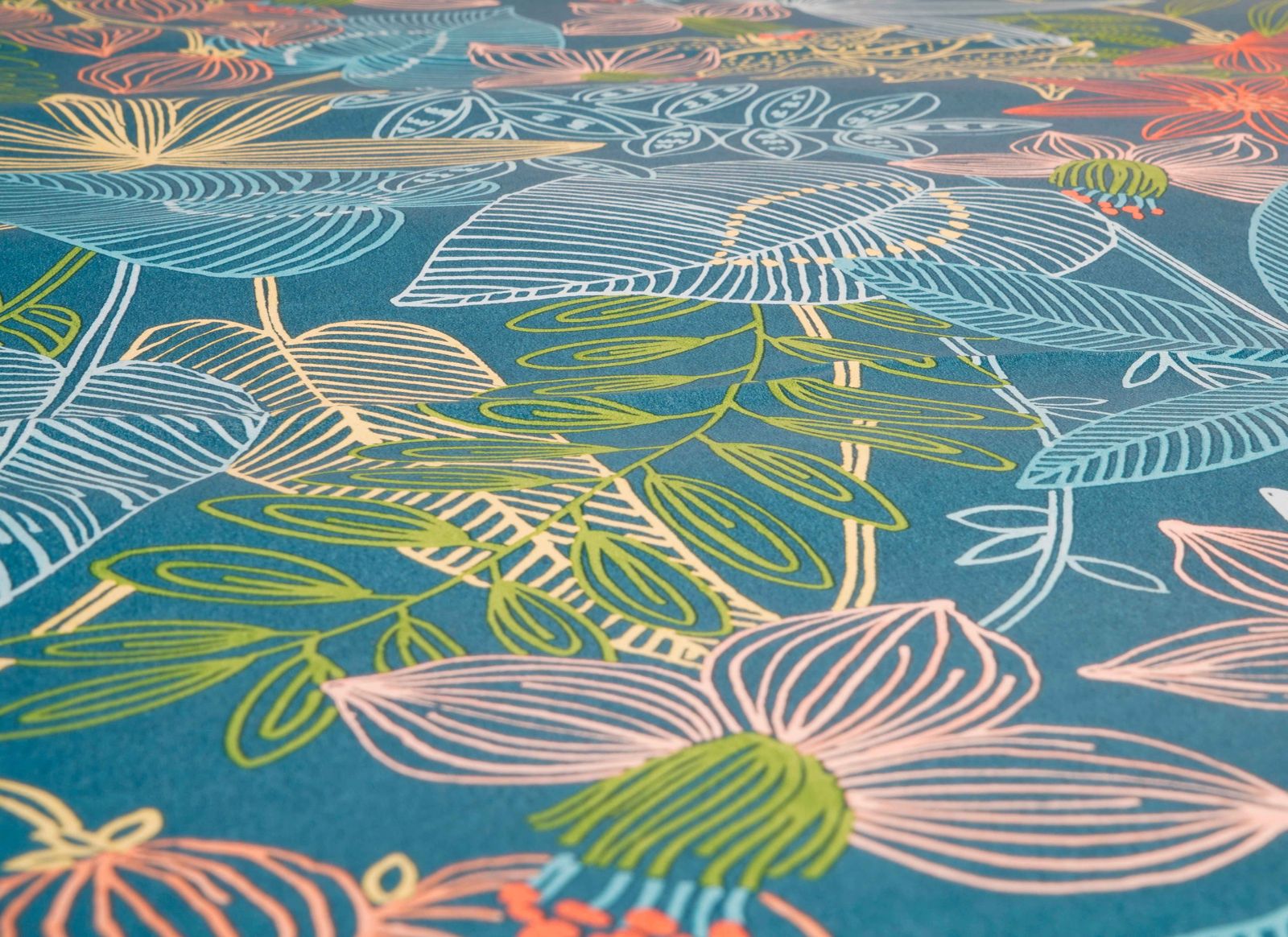  Tapete Selbstklebend Blau Bunt Floral Blätter 368291