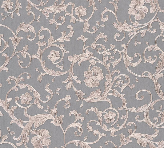  Versace Home Tapete Floral Grau Silber-grau Glitzer 34326-5