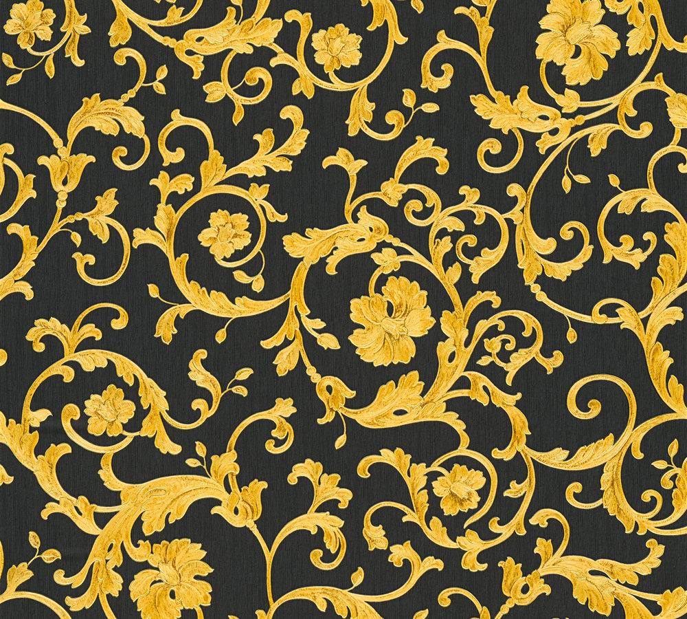  Versace Home Tapete Floral Schwarz Gelb-gold Glitzer 34326-2