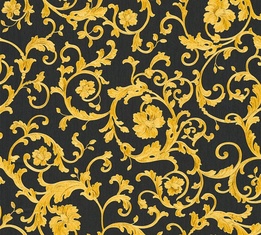  Versace Home Tapete Floral Schwarz Gelb-gold Glitzer 34326-2
