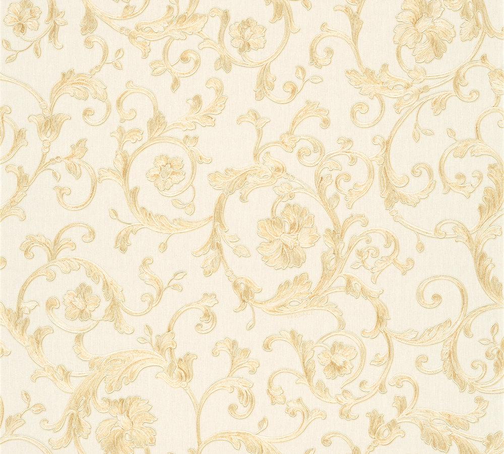  Versace Home Tapete Floral Weiß Creme-beige Glitzer 34326-1