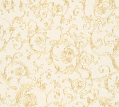  Versace Home Tapete Floral Weiß Creme-beige Glitzer 34326-1