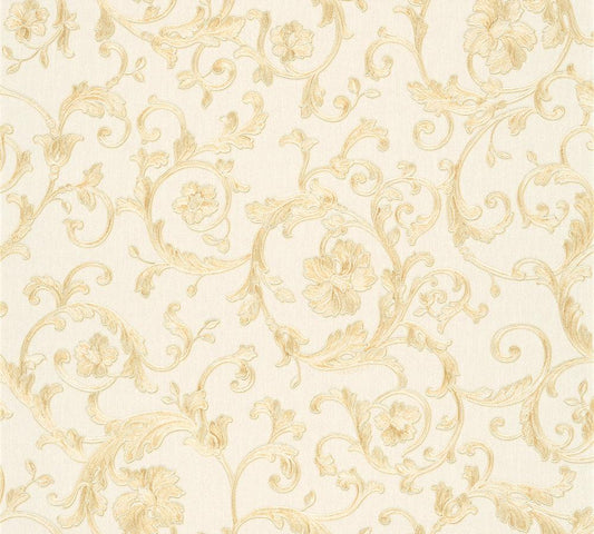  Versace Home Tapete Floral Weiß Creme-beige Glitzer 34326-1