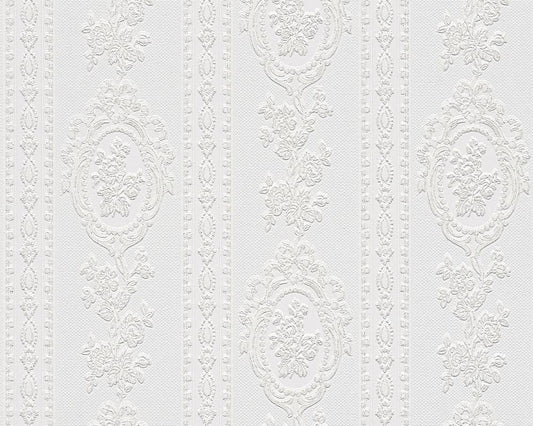 A.S. Creation Tapete Vinyl Barock Gestreift Weiß Glitzer AS 1861-40