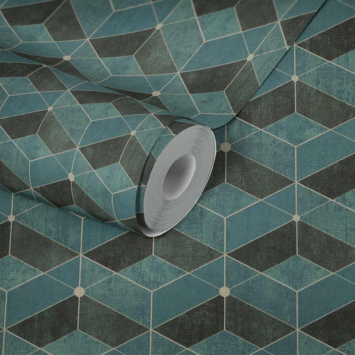  Tapete Vlies 3D-Effekt Grafisch Grün Schwarz Gold 38202-3
