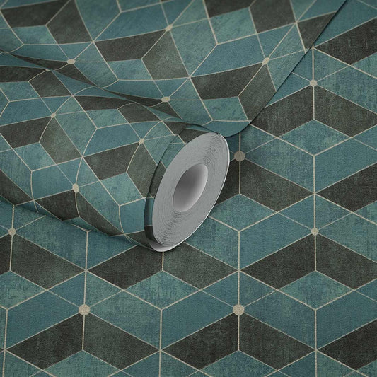  Tapete Vlies 3D-Effekt Grafisch Grün Schwarz Gold 38202-3