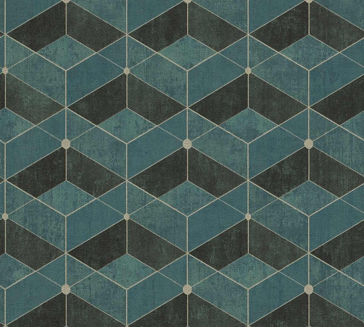  Tapete Vlies 3D-Effekt Grafisch Grün Schwarz Gold 38202-3